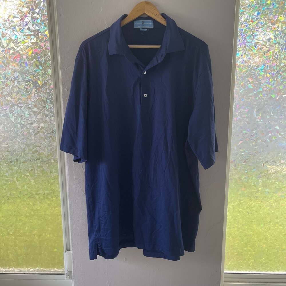 Faherty Brand Green Performance Polo Shirt - Men's Blue Short Sleeve size xl